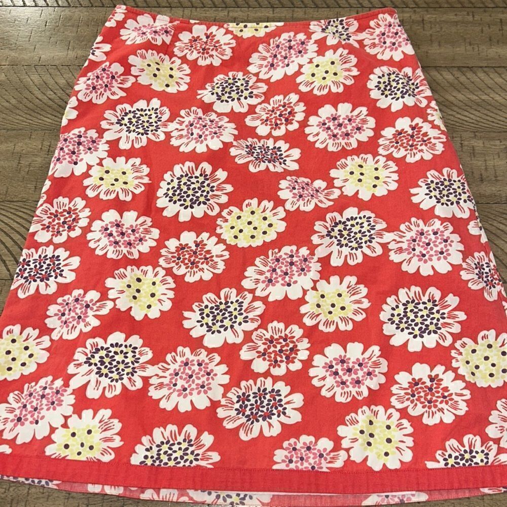 Boden Coral Floral A-Line Skirt with White, Yellow & Pink Flowers